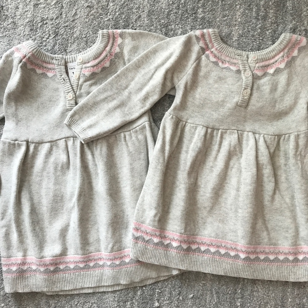 Adorable knit cotton sweater dresses - for twins!